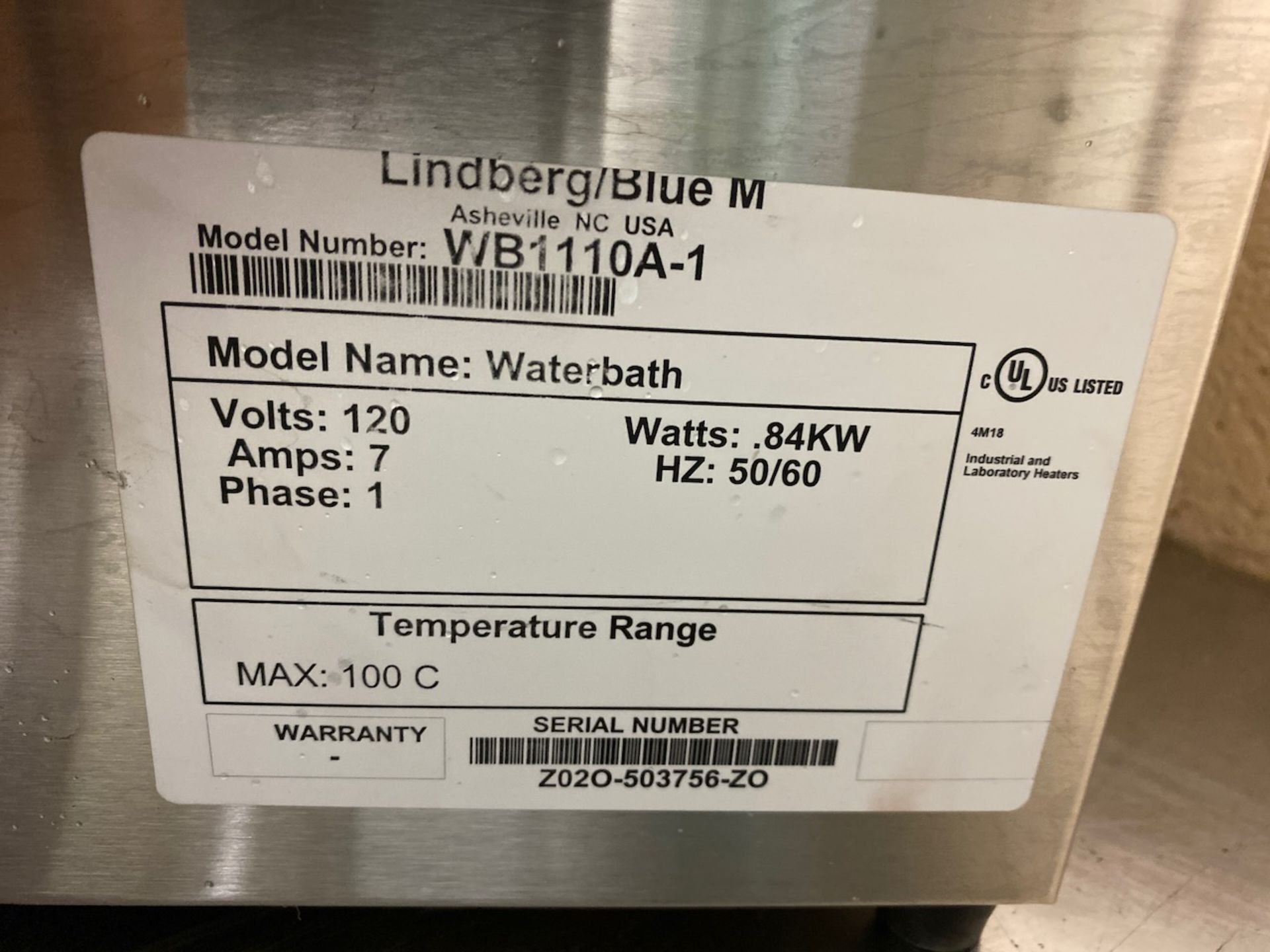 Lindberg/Ble M ultrasonic water bath, Model WB1110A-1, 8" x 12" x 8" bath, S/N Z02O-503756-ZO. { - Image 4 of 5