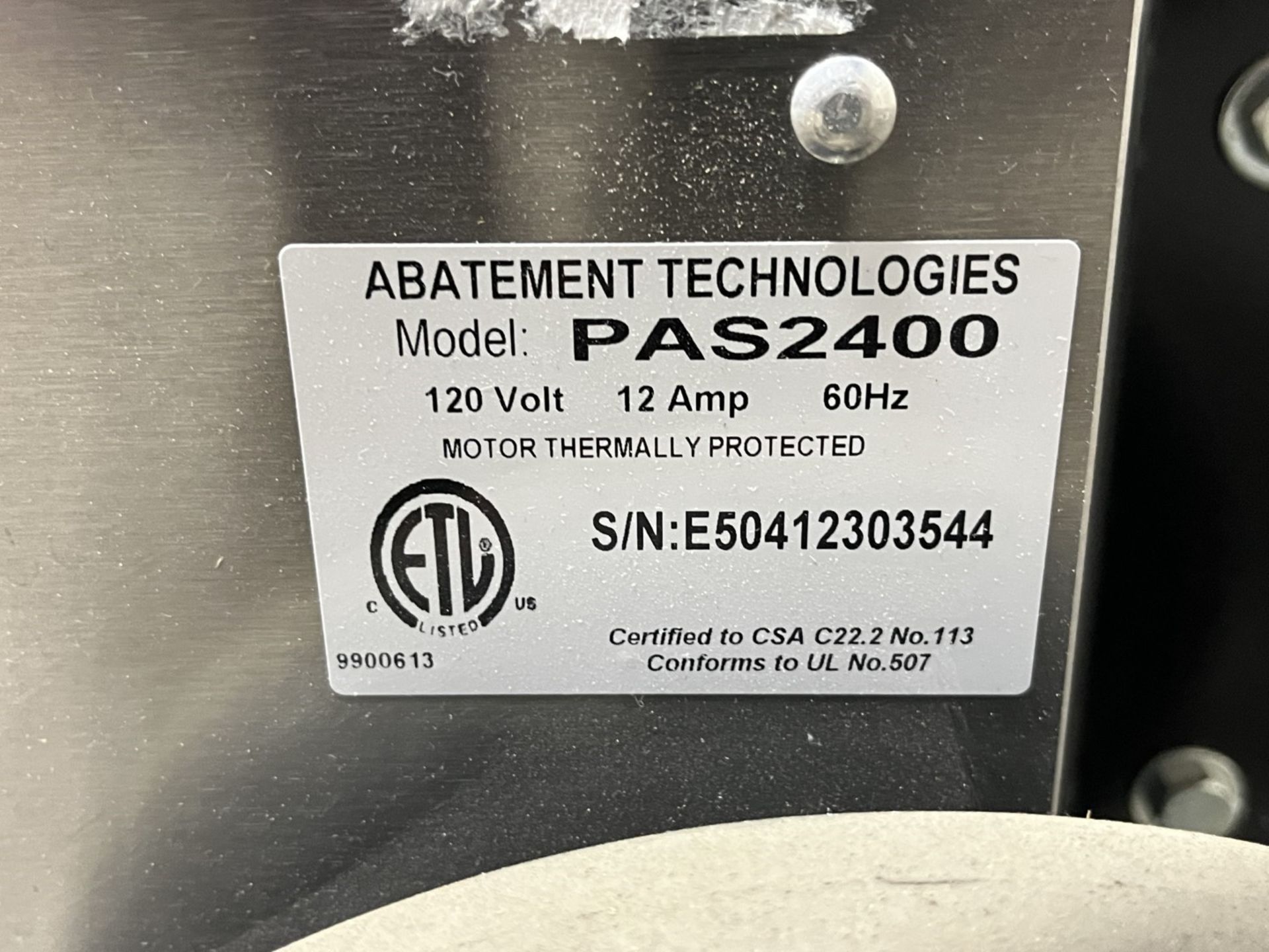Abatement Technologies portable air scrubber, model PAS2400, 120 volt, serial# E50412303544. ( - Image 2 of 7