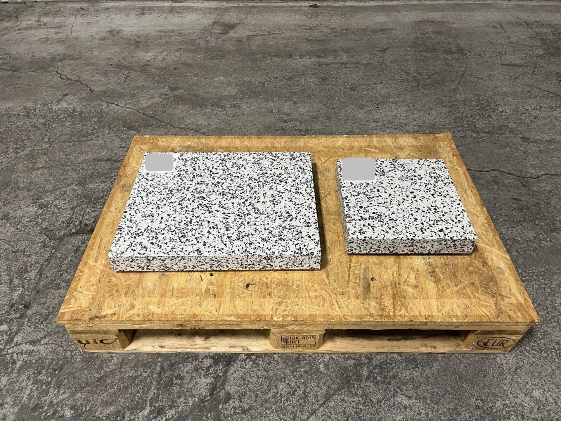 Marble Stability slabs, (1) measures 22" x 18" and (1) measures 13.5" x 13.5". (TAG # 1190194) Ships