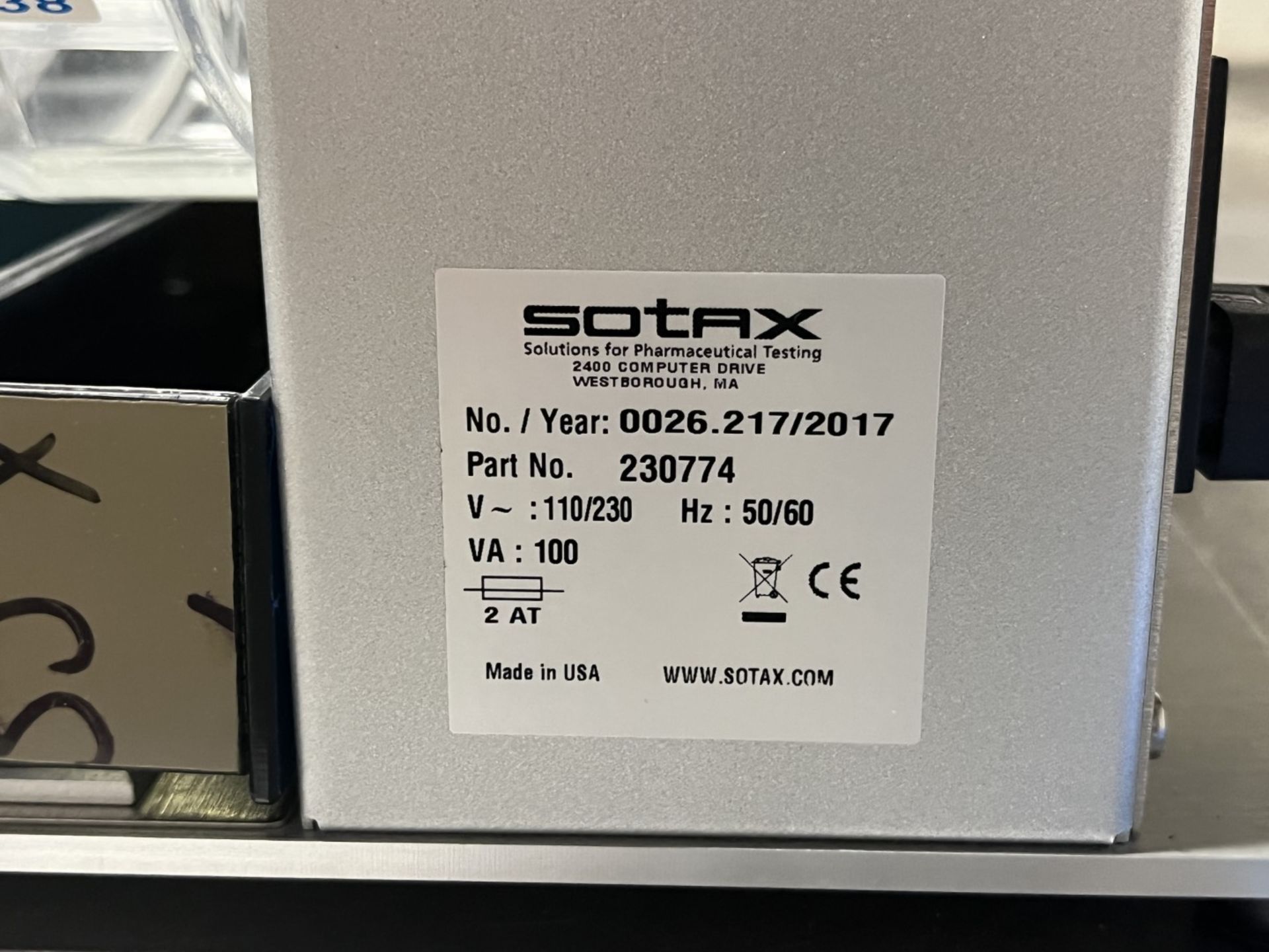 Sotax friability tester, model FT2, 110 volt, serial# 0026.217, built in 2017. (TAG # 1190195) Ships - Image 2 of 7