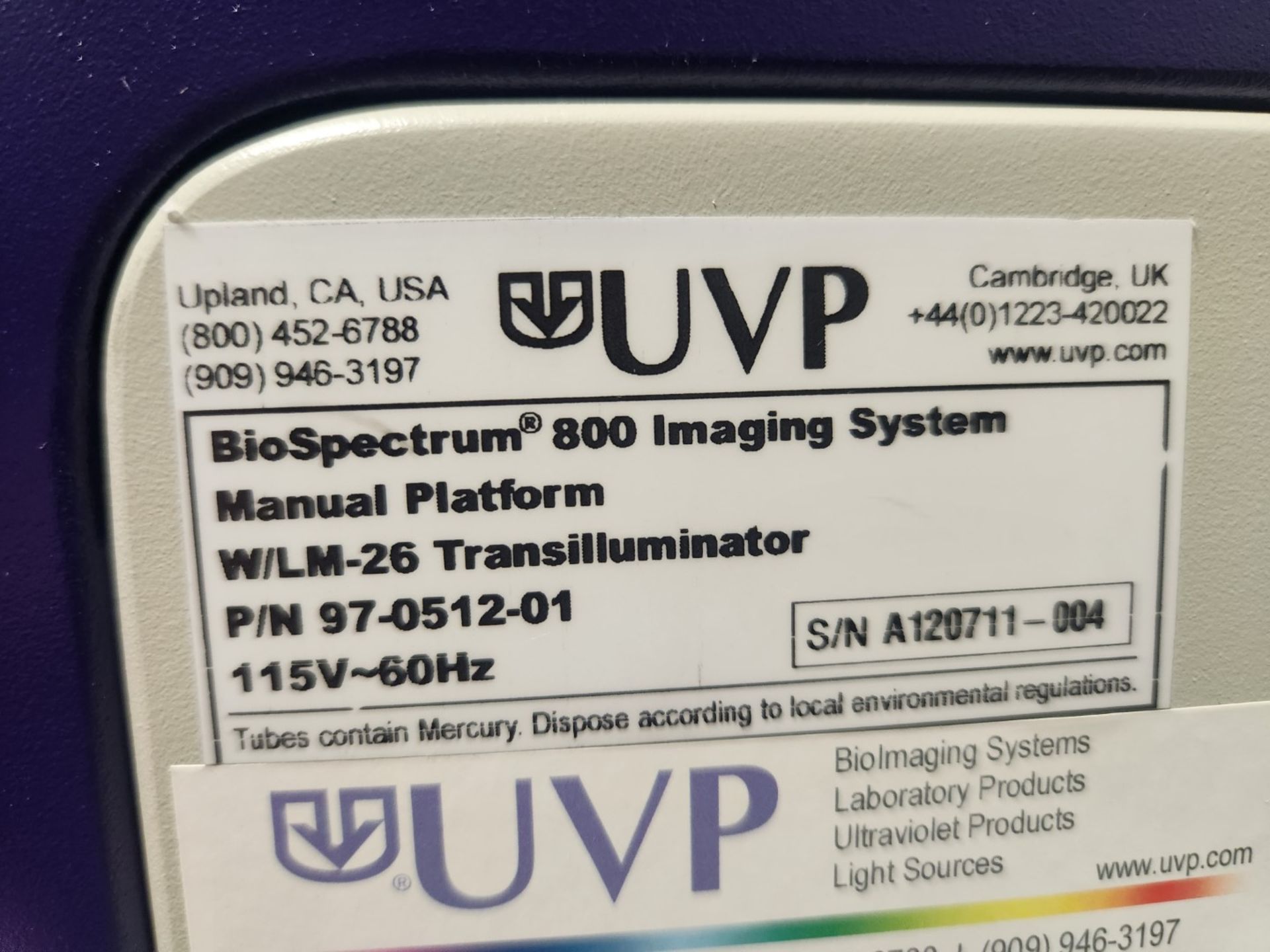 UVP Biospectrum Multispectral imaging system, model 800, with camera and transilluminator, with - Image 7 of 8