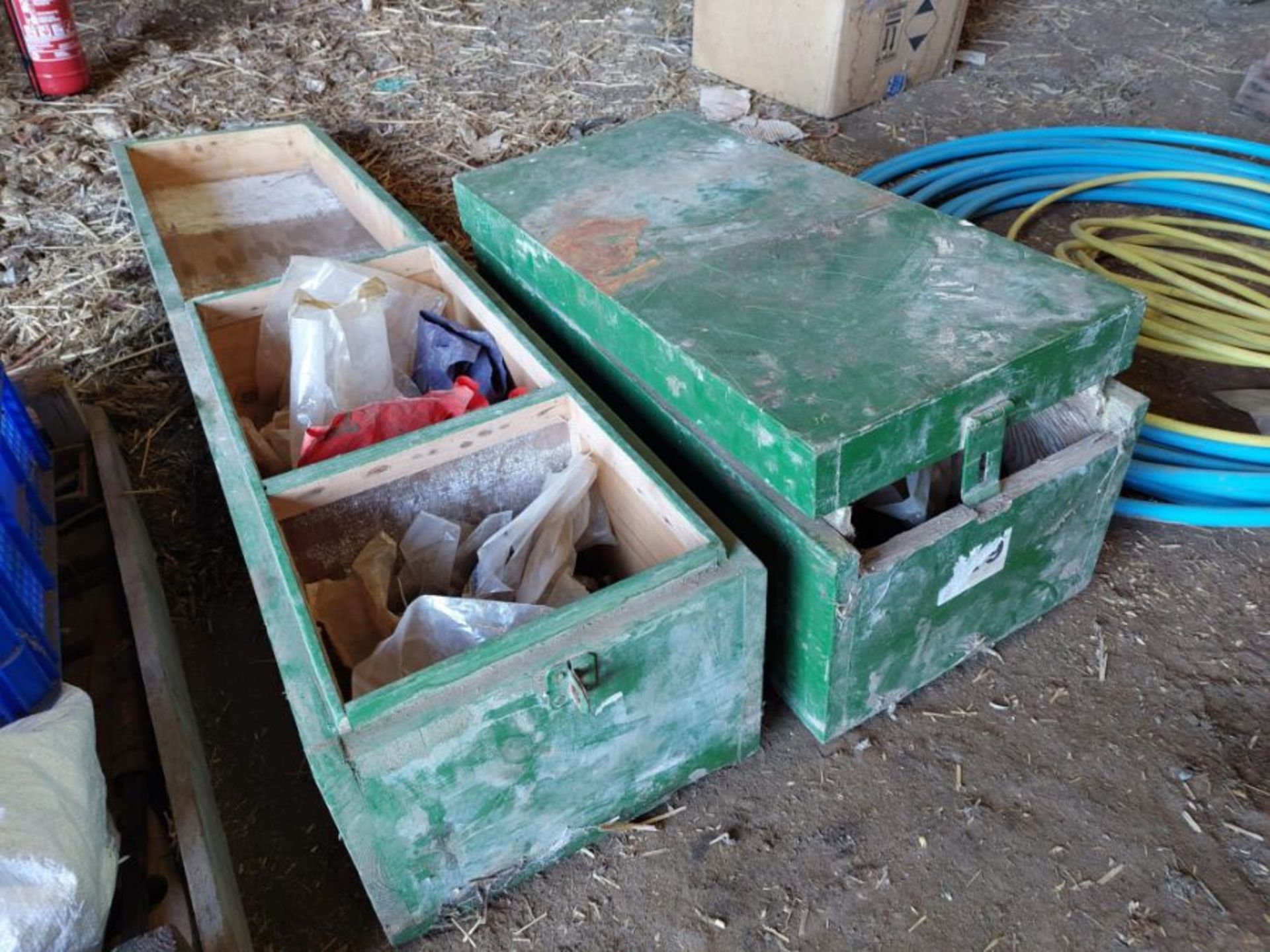 Pair of green boxes & contents