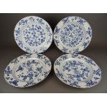 Four porcelain B/W plates - Flowers