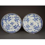 Two Chinese porcelain B/W plates - flowers