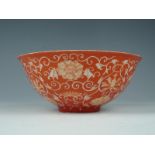 Porcelain coral red bowl