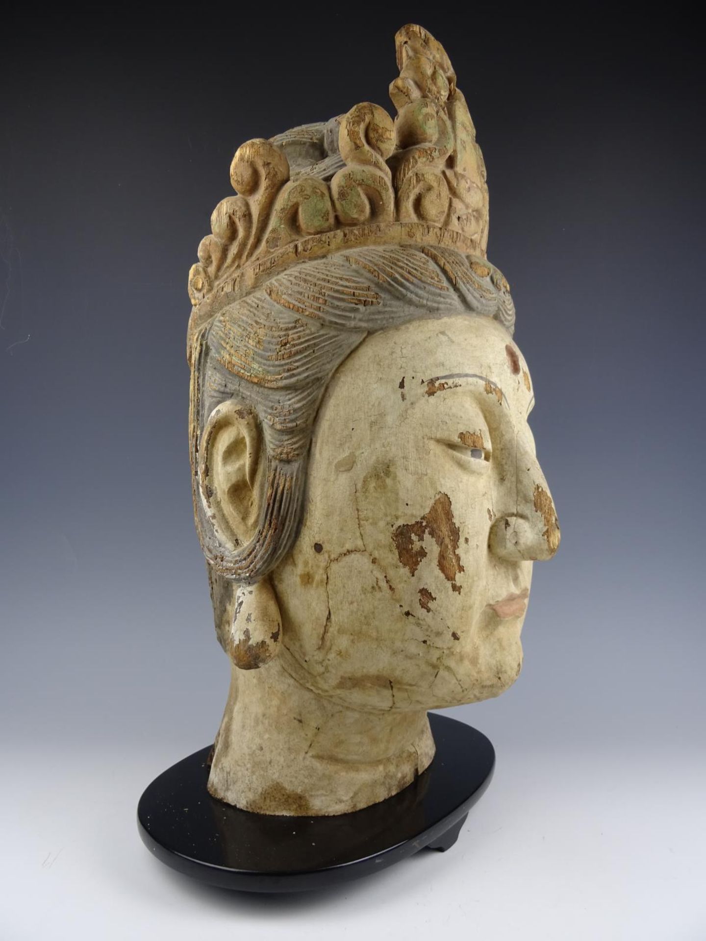 Wood sculpture buddha head - Image 3 of 10