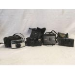 CARTON WITH 4 COMPACT CAMERAS, RICOH, INSTAMATIC,