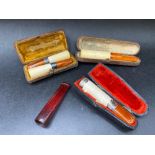 4 MEERSCHAUM & AMBER SILVER MOUNTED CIGARETTE OR CHEROOT HOLDERS & 1 OTHER