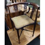 MAHOGANY SMALL CORNER CHAIR WITH A CARVED PLANT STAND A/F