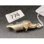 HALLMARKED SILVER DOGS HEAD WHISTLE,