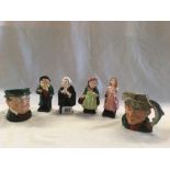 6 ROYAL DOULTON FIGURES, THE POACHER D6464, MR PICKWICK, TONY WELLER, BUZFUZ,