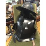 RE-ENACTMENT FIBRE GLASS PIKEMANS HELMET & BREAST PLATES