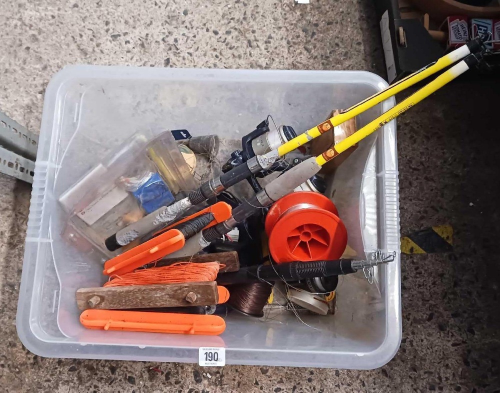 CARTON WITH MISC FISHING GEAR, TELESCOPIC ROD,