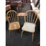 3 PINE STICK BACK ERCOL CHAIRS,