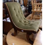 GREEN UPHOLSTERED BUTTON BACK MAHOGANY FRAMED NURSING CHAIR