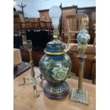 2 BRASS TABLE LAMPS & A CHINA TABLE LAMP