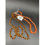 CORAL & AMBER BEAD NECKLACE