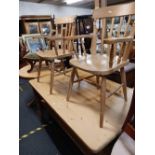 PINE FARMHOUSE TABLE WITH 2 PINE ELBOW CHAIRS