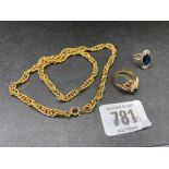 YELLOW METAL CHAIN & 2 RINGS