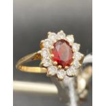9ct GOLD WHITE & RED STONE COCKTAIL RING, SIZE 'M', 1.