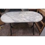 OBLONG 'D' END MARBLE TABLE ON CAST IRON LEGS