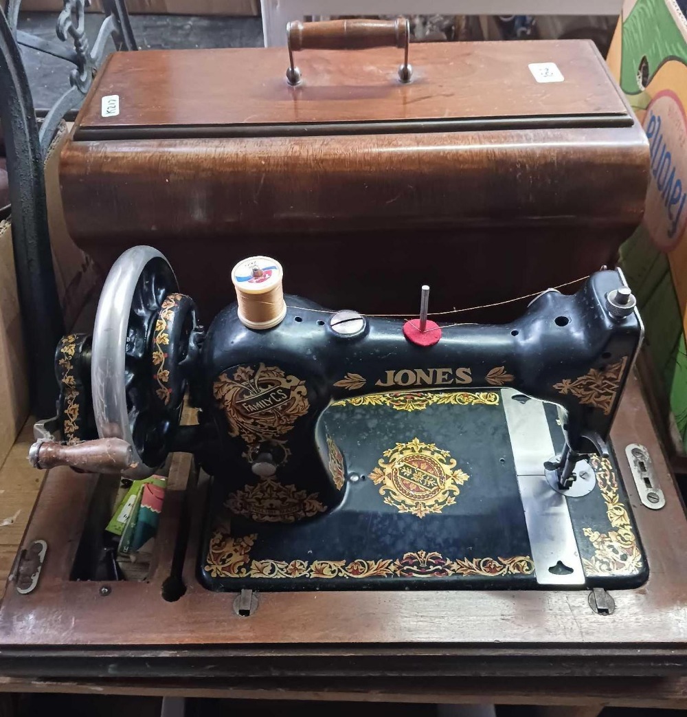 WOODEN CASES VINTAGE JONES HAND SEWING MACHINE