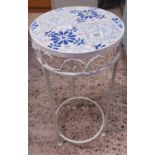 SMALL ROUND TILE TOP WHITE METAL SIDE TABLE