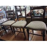 3 VINTAGE UPHOLSTERED DINING CHAIRS WITH TURNED LEGS