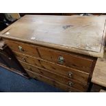 PINE CHEST OF 5 DRAWERS ON FEET WITH BRASS EFFECT HANDLES