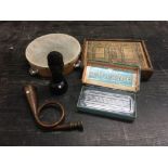 SMALL CARTON WITH TAMBOURINE, ROLLS RAZOR,