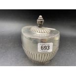 AN OVAL VICTORIAN SILVER HALF FLUTED TEA CADDY, SHEFFIELD 1825 BY H.