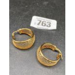 A GOOD PAIR OF 9ct GOLD PIERCED HOOP EARRINGS, 5.