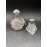 2 SILVER EMBOSSED TOP GLASS DRESSING TABLE JARS