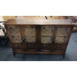 4 DOOR DISPLAY CABINET, LEADED GLASS,