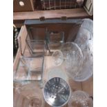 CARTON OF GLASS VASES & PLATES ETC