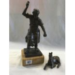 BRASS OR BRONZE BLACKSMITH A/F & 1 RECLINING PONY