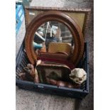 OVAL WOOD FRAMED MIRROR & RELIGIOUS EPHEMERA