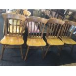 4 STAINED STICK BACK PINE KITCHEN CHAIRS