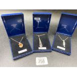 3 BOXED SILVER PENDANTS & CHAINS