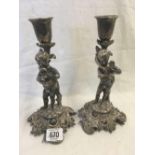 PAIR OF CAST CHERUB SILVER PLATED CANDLESTICKS