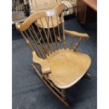 STAINED PINE STICK BACK ROCKING CHAIR