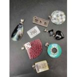 7 ASSORTED SILVER & STONE PENDANTS