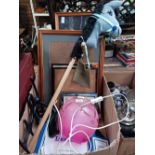 CARTON WITH HOBBY HORSE, MISC PICTURE FRAMES,