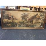 LARGE CRUDE TAPESTRY IN GILT FRAME,