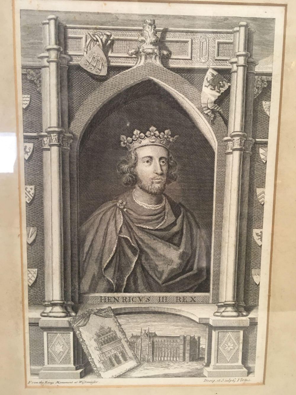 GEORGE VIRTUE [1684-1756] A PAIR OF ANTIQUE ENGRAVINGS OF KINGS HENRY III AND JAMES 1ST, - Image 2 of 3