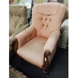 BUTTON BACK UPHOLSTERED ARMCHAIR ON CASTERS