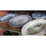 2 BLUE & WHITE MEAT PLATES,