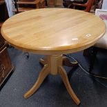CIRCULAR PINE BREAKFAST TABLE WITH PEDESTAL LEGS IN GOOD CONDITION