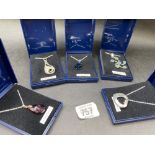 5 BOXED SILVER PENDANTS & CHAINS