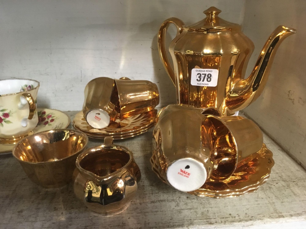 GOLD COLOURED WADE COFFEE SET & A ROYAL ALBERT TEA SET & ELIZABETHAN CUPS & SAUCERS - Image 2 of 5